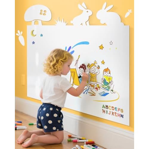 MaxGear White Board 48"x36" Adhesive Dry Erase Board Large Whiteboard Sticker for Wall, Big Wallpaper for Office, Classroom, Home, 4 Markers, 1 Marker Holder, 1 Eraser, 4 Magnets, 4' x 3'