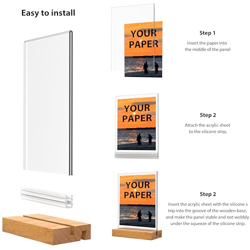 JDEA 2 Pack Acrylic Sign Holders with Wood Base 8.5x11 Inch Vertical & Slant Display