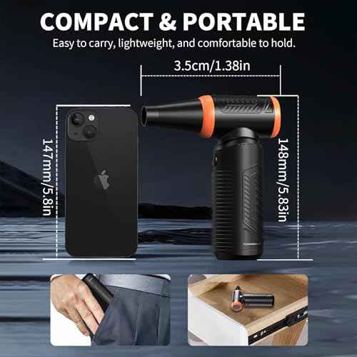Electric Compressed Air Duster, Rechargeable Cordless Air Blower Jet Fan, Powerful 3 Gear Adjustable Portable Mini Dust Blower Dryer Cleaner for Keyboard, PC, Computer, Car, Home and Outdoor