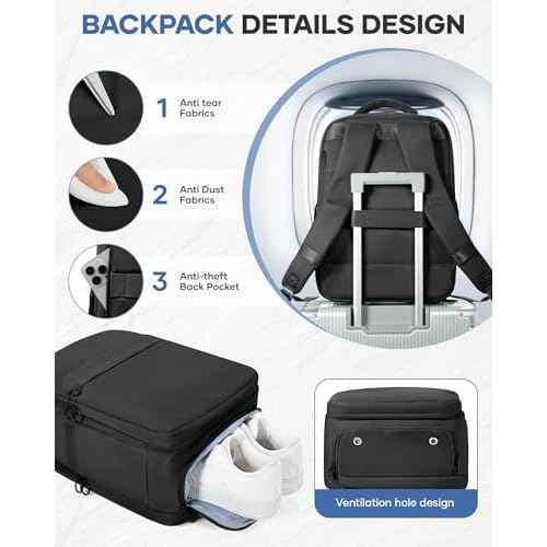 Vacuum Backpack Travel for Women Men, Airline Approved Vacuum Compression Backpack Bag Carry on Luggage Travel Essentials Backpacks with 15.6inch Laptop Compartment, Contain Pump, Black