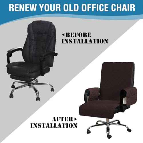 H.VERSAILTEX Water-Resistant Gaming Chair Protector ? Universal High-Back Cover with Non-Slip Buckles, Fits Executive & Desk Chairs (Brown/Beige, Washable)