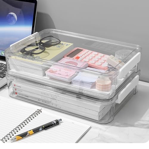 A4 Scrapbook Paper Storage, Photo Storage Box, Plastic File Box (4Pack, Large, White)