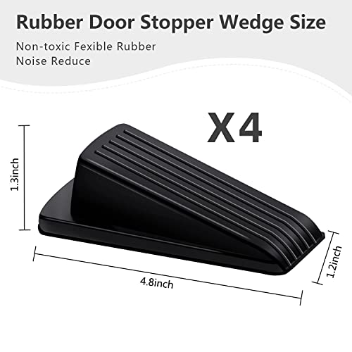 BHYTAKI Black Heavy Duty Rubber Door Stopper 4 Pack for Carpet, Tile, Wood Floors