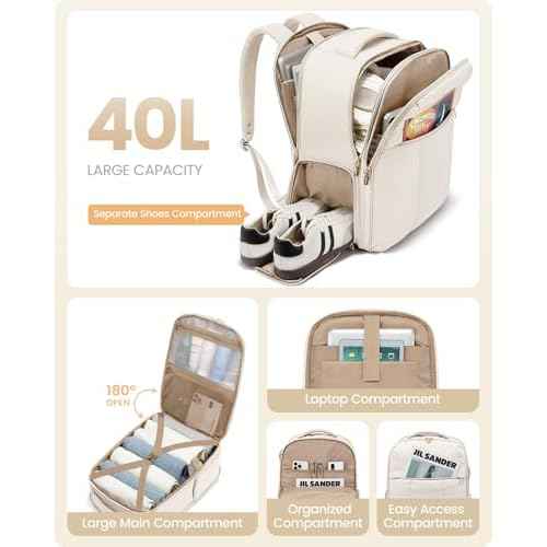 LOVEVOOK Travel Backpack for Women with Shoe Compartment, Puffer Carry on Backpack Flight Approved 40L Personal Item Travel Bag Fits 17inch Laptop, Waterproof Lightweight Bags with 3 Packing Cubes