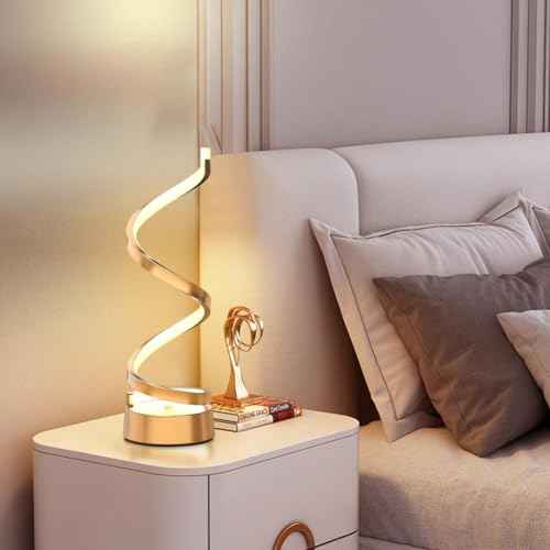 ELINKUME Spiral Lamp,Gold Table Bedside Lamps with Touch,Max 12W,Stepless Dimming Home Desk Lamp,3 Color(3000K/4500K/6000K),Gold Desk Light for Bedroom,Living Room,Study,Office,Kids Room,Meeting Room