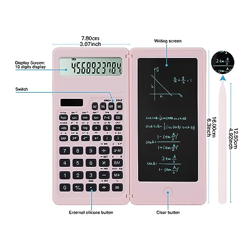 Pink Scientific Calculator for Students with Notepad - Dual Power, 10-Digit LCD