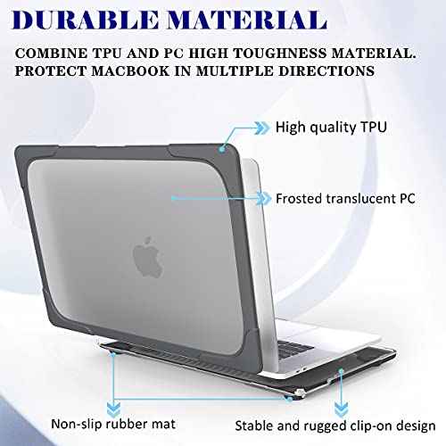 Mektorn for MacBook Pro 16 inch Case 2020 2019 A2141 Heavy Duty Dual Layer Shockproof Bumper Hard Case Cover New Pro 16 with Touch Bar & Touch ID, Gray