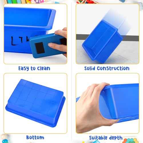 Hoteam 18 Pcs Flat Storage Organizer Bins Letter Size Paper Tray Classroom Storage Plastic Art Trays Classroom Pencil Organizer Baskets for School Office Teacher Book Organization(Blue)