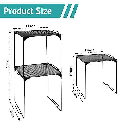 Locker Organizer Shelf Stackable Extra Locker Shelf for School Locker Organizer Storage Cabinet Accessories Suitable for School, Office, and Home use (2, Black)