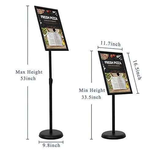 11 x 17 Inch Adjustable Pedestal Sign Holder Poster Stand, Heavy Duty Floor Standing Sign Holder Stand Aluminum Snap Open Display Frame for Vertical and Horizontal View Sign Displayed(Black)