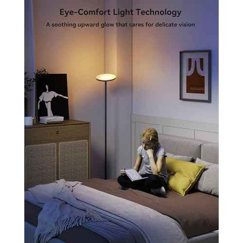 JOOFO LED Floor Lamp ? Super Bright Torchiere with Remote & Foot Switch, Stepless Dimmable Tall Standing Lamp, 69" Modern Pole Light for Corner, Living Room, Bedroom, Reading, Office