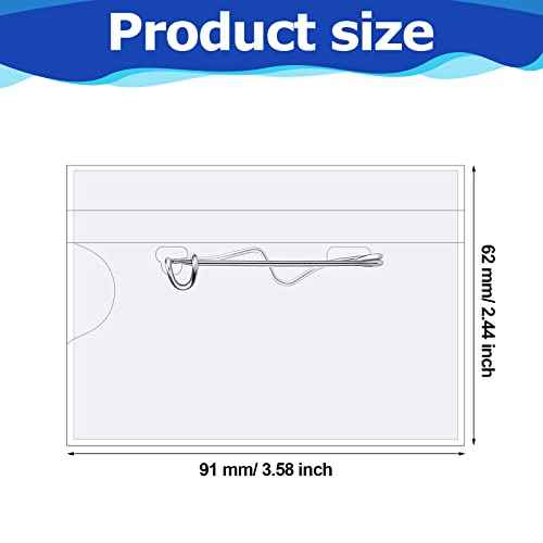 Eaasty 200 Pcs Name Tags with Pins ID Clear Plastic Badge Holder Pin Style Name Badge Holders with Inserts ID Card Plastic Badge Sleeve, 2.44 x 3.58 Inch(Silver Clip)