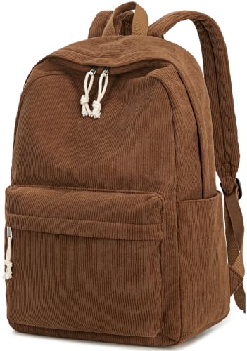 BTOOP Coffee Corduroy School Backpack for Teens & Women, 15.6-Inch Laptop, Large Capacity