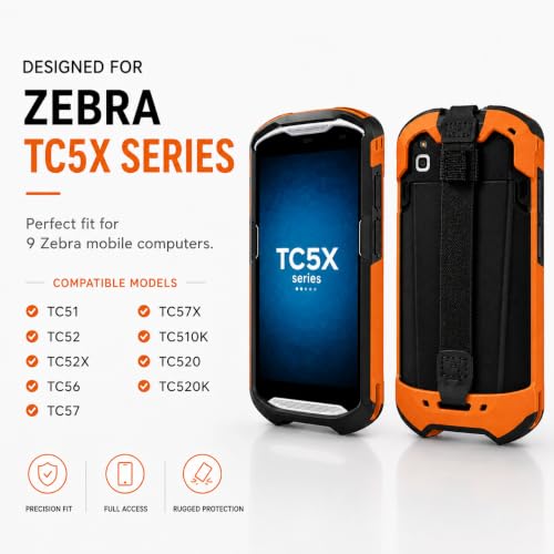 Mutelen Rugged Orange Protective Case for Zebra TC51/TC52/TC52X/TC56/TC57/TC57X/TC510K/TC520/TC520K Scanner
