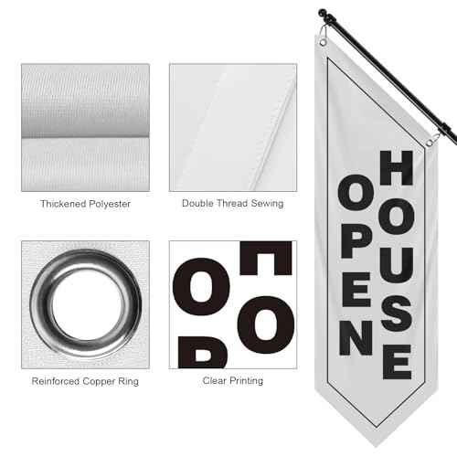 Wall Flag, Double-Sided Open House for Real Estate Flags with Stainless Steel Pole & Wall Mount, Outdoor Open House Sign for Realtors, Homes for Sale or Rent (white-black, 47¡±)