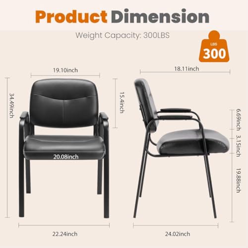 Reception Chairs, Leather Conference Room with Padded Arms and No Wheels for Professional Office Meeting Spaces and Guest Seating£¬Black-1 Pack
