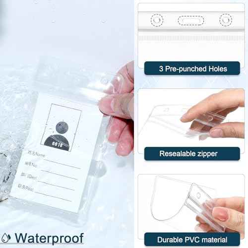 Harloon 300 Pack Clear ID Badge Holder with Lanyard 2.75 x 4.53 Inch Bulk Waterproof Vertical Card Holders with Flat Neck Lanyards and Swivel Hooks for Cruise, School, Office Supplies(Black)