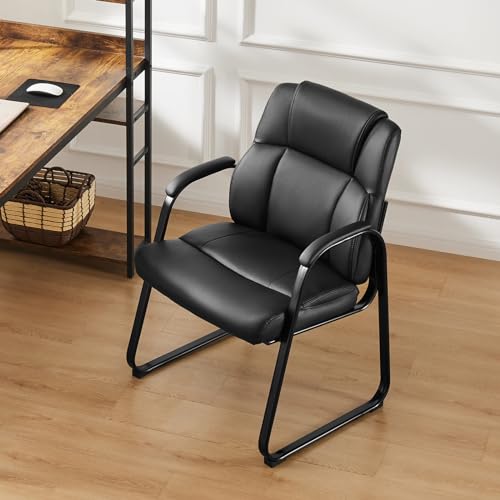 DUMOS Office Desk Guest Chair, Leather Waiting Room Chairs with Padded Arms for Elderly Home Reception Area Conference Room Lobby Side breakroom