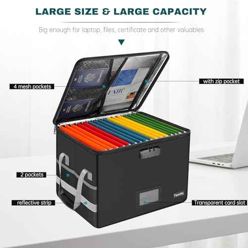 Large File Box with lock, Fireproof File Box for Documents, 5200¡ÆF Fire Resistant File Storage Box, Filling Cabinet with Handle for Hanging Letter/Legal Folder, Collapsible Filing Box for Home Office