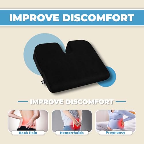 KH Ergo & Wellness Office Chair Cushion, Memory Foam Seat Cushion, Office Chair and Car Seat Cushion, Chair Driving Pillow, Standard (Black)