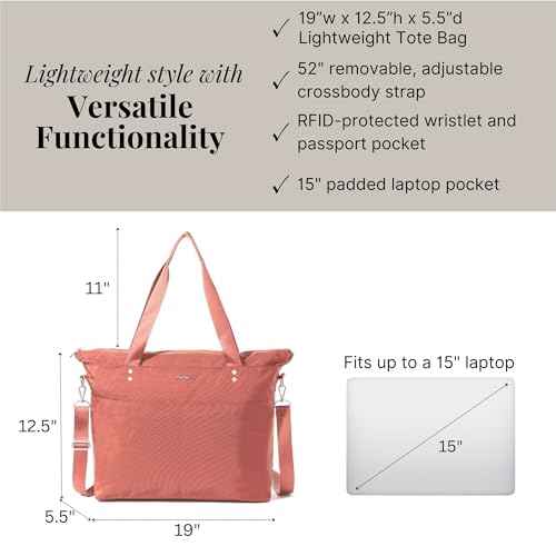 Baggallini Carryall Laptop Tote-Medium 12x19 Inch Travel Crossbody Shoulder Bag