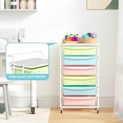 X1 Rolling Storage Cart with Drawers, Utility Cart with 6 Plastic Drawers, Storage Drawer Cart with Lockable Wheels, Multipurpose Movable Organizer Cart for Home, Bedroom, Office, School