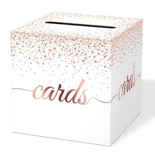 Rose Gold Cards Box for Birthday, Wedding, Bridal or Baby Shower, Graduation, Anniversaries, Engagement Party Decorations Supplies Money and Cards Receiving Box