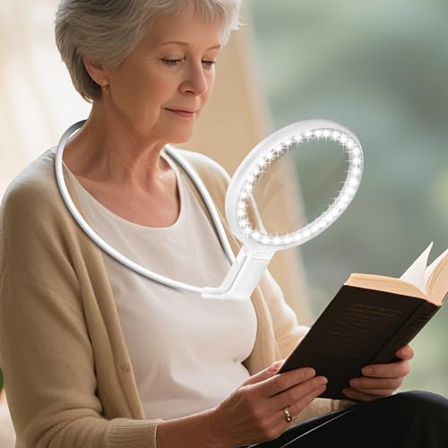GABORISH White Neck Magnifier with Light, 10X 5.2-Inch Hands-Free Lens