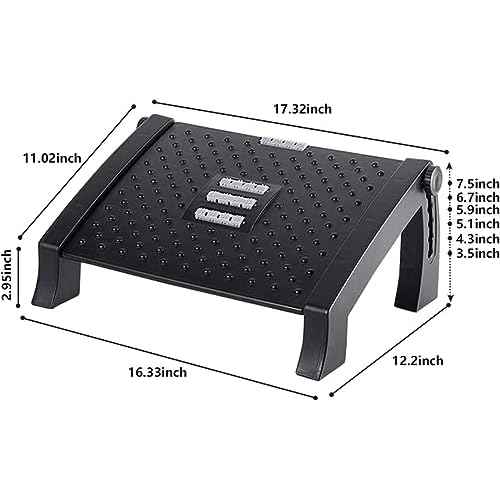 Foot Rest, Adjustable Height Foot Rest for Under Desk at Work, Ergonomic Foot Stool Under Desk for Office, Under Desk Footrest with Large Roller Massage, Comfortable Foot Stool for Pressure Relief