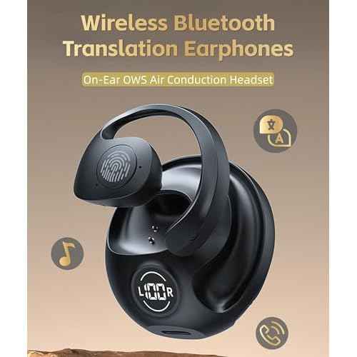 Yoidesu JR07 Language Translator Earbuds, BT 5.3 144 Languages Instant Voice Translator Device, Noise Cancellation Translator Earhooks HiFi Stereo Touch Control Headphones (Black)