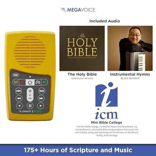 New International Version (NIV) Anglicized by Biblica Narrated by David Suchet MegaVoice Gold Edition Handheld Solar Powered Audio Bible Player with Commentary, Hymns, and FM Radio