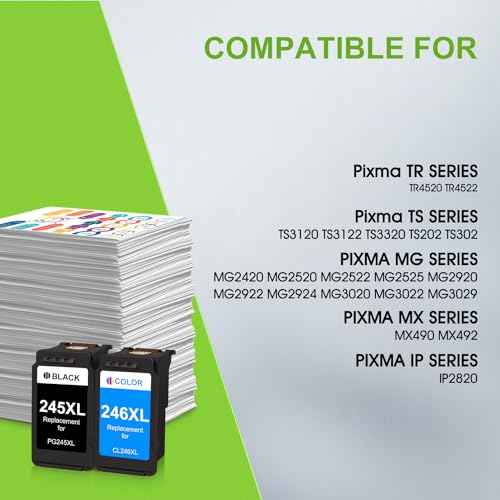PG-245XL/CL-246XL Combo Pack Replacement for Canon 245XL 246XL Ink Cartridge for Pixma TR4520 TR4522 TS3122 TS3322 MG2522 MX490 MX492 Printer (Black, Tri-Color)