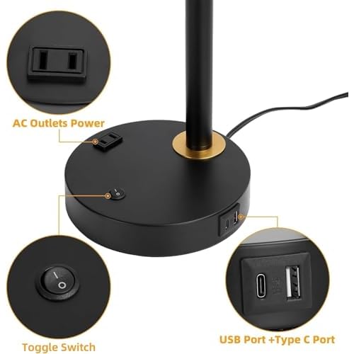 Desk Lamp with Dual USB Charging Port, Heavy Duty Metal Task Light, 340 Degree Swivel Arms, Easy Assembly with Cord Guide, Reading Lamp for Home Office, Black & Gold (Bulb Not Included)