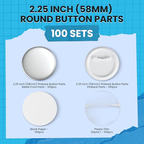 Nice2have 2.25 Inch Pinback Button Parts – 100 Sets for Button Maker Machine, Front/back/Film Included