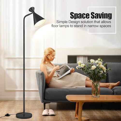 PARTPHONER Floor Lamp for Living Room, Modern Adjustable Metal Heads Standing Lamps, Simple Design Black Floor Lamp with Foot Switch for Bedroom, Office, Kids Room, Reading (Bulb Not Included)