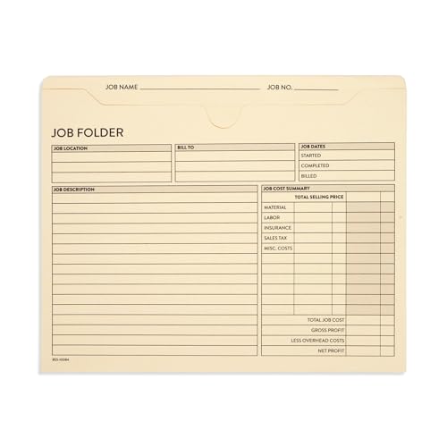 100 Blue Summit Supplies Job Folders Construction, 10 x 12 Inches, Project Folders with Preprinting for Job Tracking, Manila Job Folders File Jacket ? 100 Folders