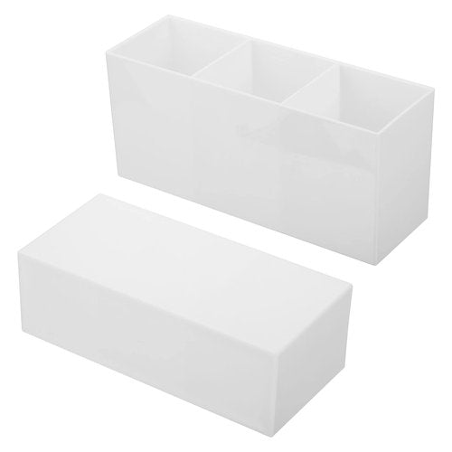 PATIKIL 3 Compartments Clear Acrylic Pen Holder, 2 Pack Pencil Holder Pen Organizer Pencil Cup Makeup Brush Holder Square for Countertop Desk, White