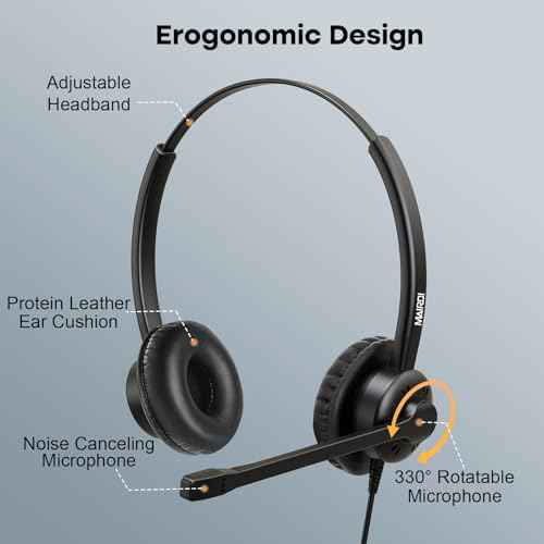 MAIRDI Phone Headset with 2.5mm & 3.5mm Connector for Deskphone Cell Phone PC Laptop, Mono Call Center Office Headset with Noise Cancelling Microphone