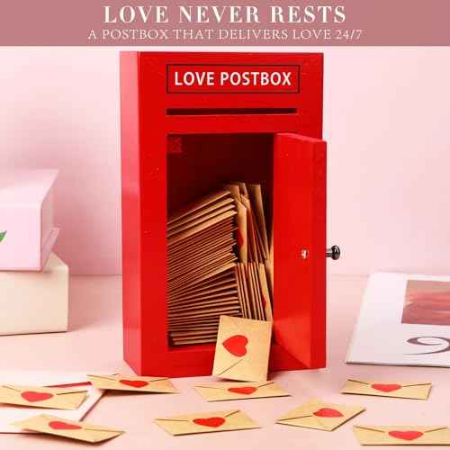 Romantic Love Postbox with 50 Mini Love Notes and Envelopes for Him, Cute Couple Gifts for Boyfriend, LoveLetter, Long Distance Relationship Gifts