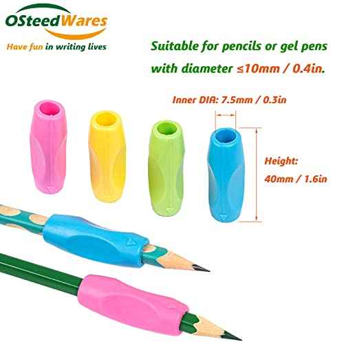 Ergonomic Pencil Grips Silicone 8 Pcs for Kids and Adults Handwriting, Gel Pen Grips with 3 Concaves, 1 Pack 4 Colors