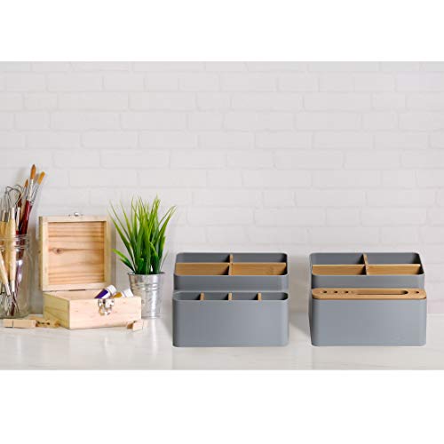 Seville Classics Bamboo Premium Organizer Storage Bins for Kitchen Silverware, Pantry, Closet, Office Desk, Pens, Utensils, Makeup, K Cup, Bamboo/Gray, Desk Caddy