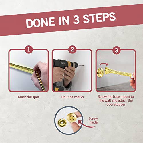 Jack N¡¯ Drill (3 ¨û) Spring Door Stopper (50 Pack) | Flexible Heavy Duty Door Stop for Home and Office - Rustproof, Bendable Spring Steel & Durable Rubber Tips