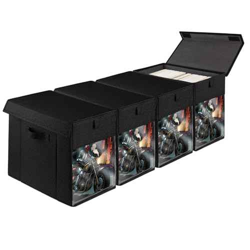 4 Pack Comic Book Storage Box with Lid for Modern Age, Collapsible Magazine Organizer with Clear Window, Holds 150 Comic Books Heavy Duty Case Container Holder, Black