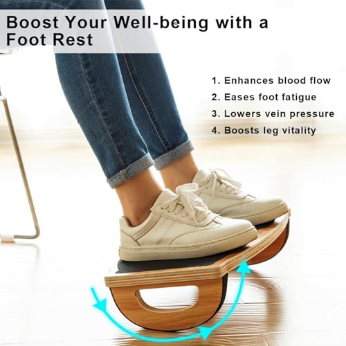 StrongTek Under Desk Footrest, Wooden Rocking Foot Rest (18W x 11L), 350lbs Capacity, Non-Slip