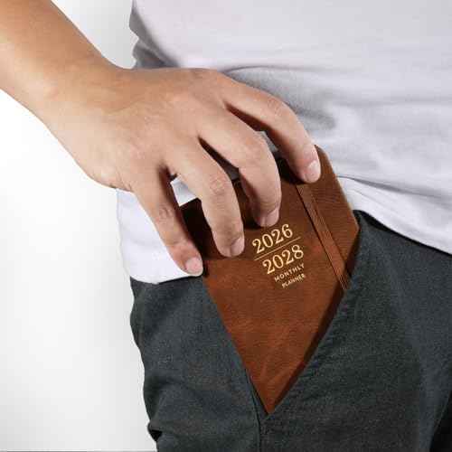 2026-2028 Monthly Pocket Planner - 3 Year Calendar, Faux Leather Cover, JAN 2026 - DEC 2028, 3.8" ¡¿ 6.3", Pen Holder, 2 Bookmarks, Back Pocket