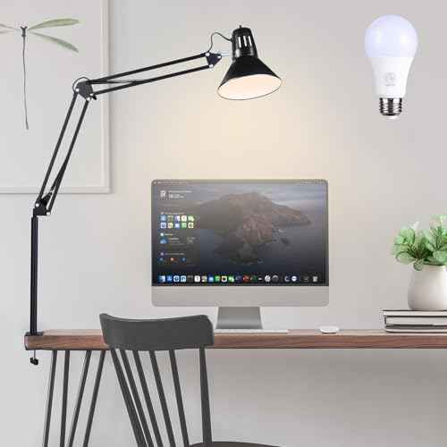 Swing Arm Desk Lamp for Home Office 360¡ÆAdjustable,Tall Metal Clamp on lamp with Bulb,Eye-Caring Clip on Desk Light for Computer Work Study Reading and Drafting