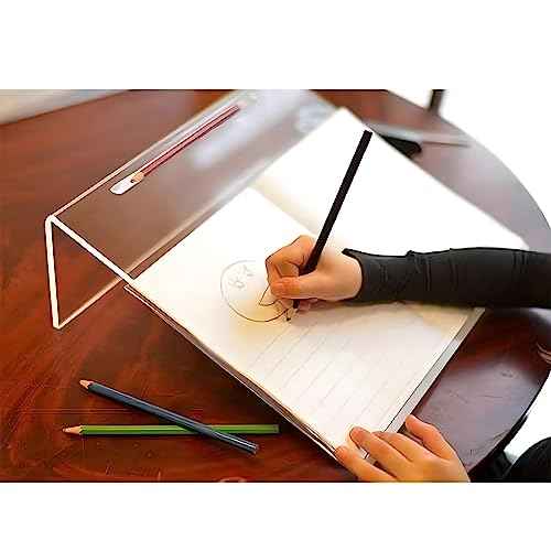 Playlearn Slant Board for Writing ? Acrylic, Anti-Slip, Pen Holder - Extra Wide Writing Slope for Kids - Ergonomic