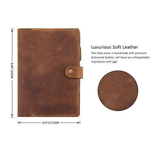 Robrasim Leather Cover for 6"x9" Steno Notebook, Leather Folio Cover Compatible with 6x9 Spiral Steno Pads, A5 Notebook Organizer with Pen Loop - Brown