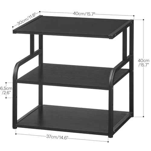 HOOBRO Printer Stand, 3-Tier Desktop Printer Table, Under Desk Printer Storage Office Organizer, Storage Rack with Adjustable Shelf, for Home Office, Kitchen, Living Room, Black BB06PS01