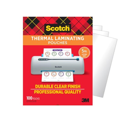 Scotch Thermal Laminating Pouches, 100 Count, Clear, 5 mil., Laminate Homemade Ornaments, Christmas Banners and Gift Tags, Ideal Holiday Supplies, Fits Letter Sized (8.9 in. ¡¿ 11.4 in.) Paper